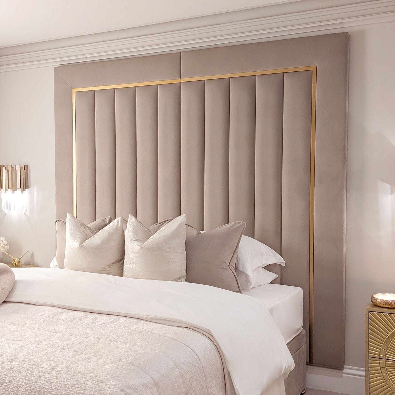 Milan Mink & Gold Channelled Luxury Headboard Beds and Headboards