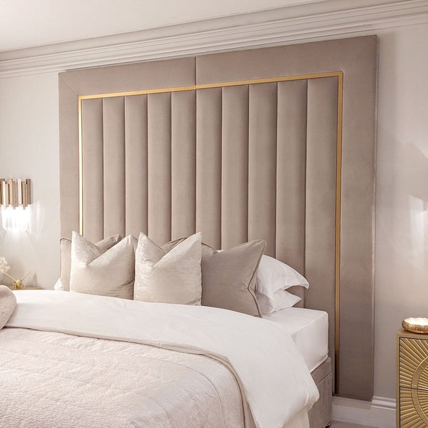 Milan Mink & Gold Channelled Luxury Headboard Beds and Headboards 