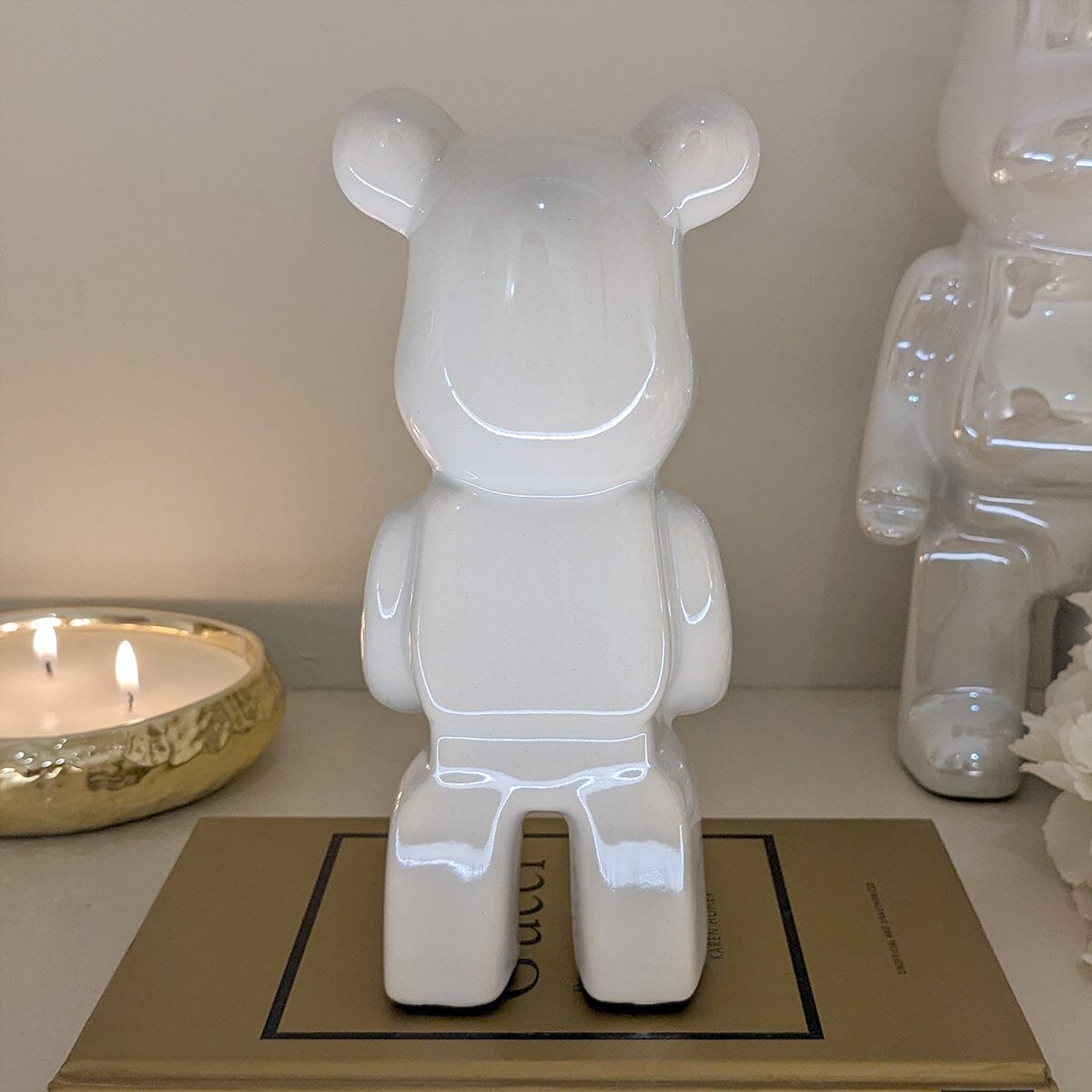 Mini Cream Pearlescent Standing Bear Ornament Accessories