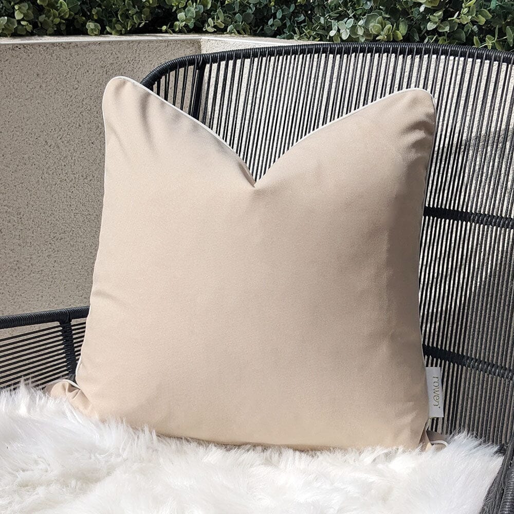 Mink Outdoor Feather Filled Cushion with Cream Piping - 43x43cm Outdoor