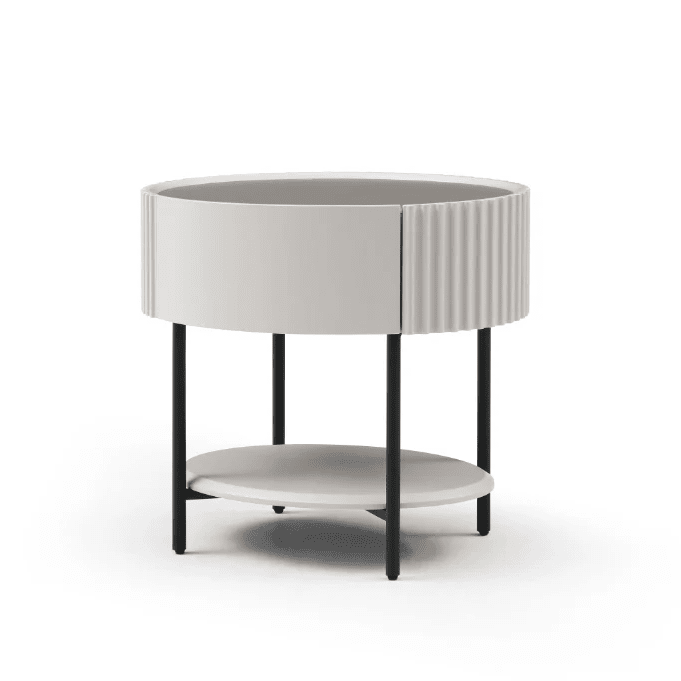 Mirabel Beige & Black Luxury Rounded Bedside Table Furniture