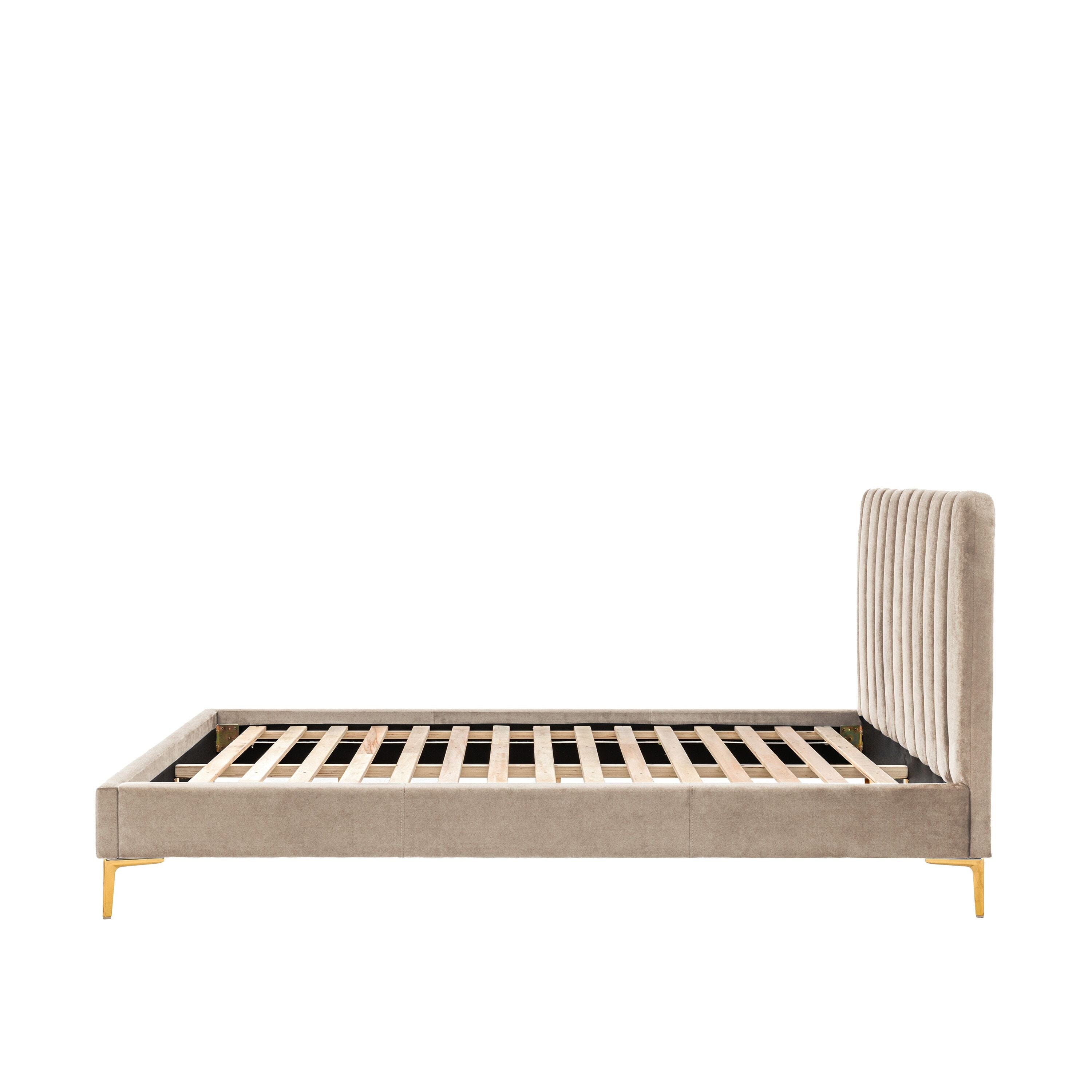 Mirabella Latte Velvet Luxury Channelled Bed with Gold Feet Beds and Headboards