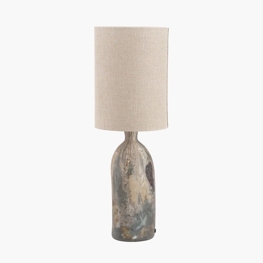 Mireya Neutral Glass Marble Effect Table Lamp with Linen Shade Lighting