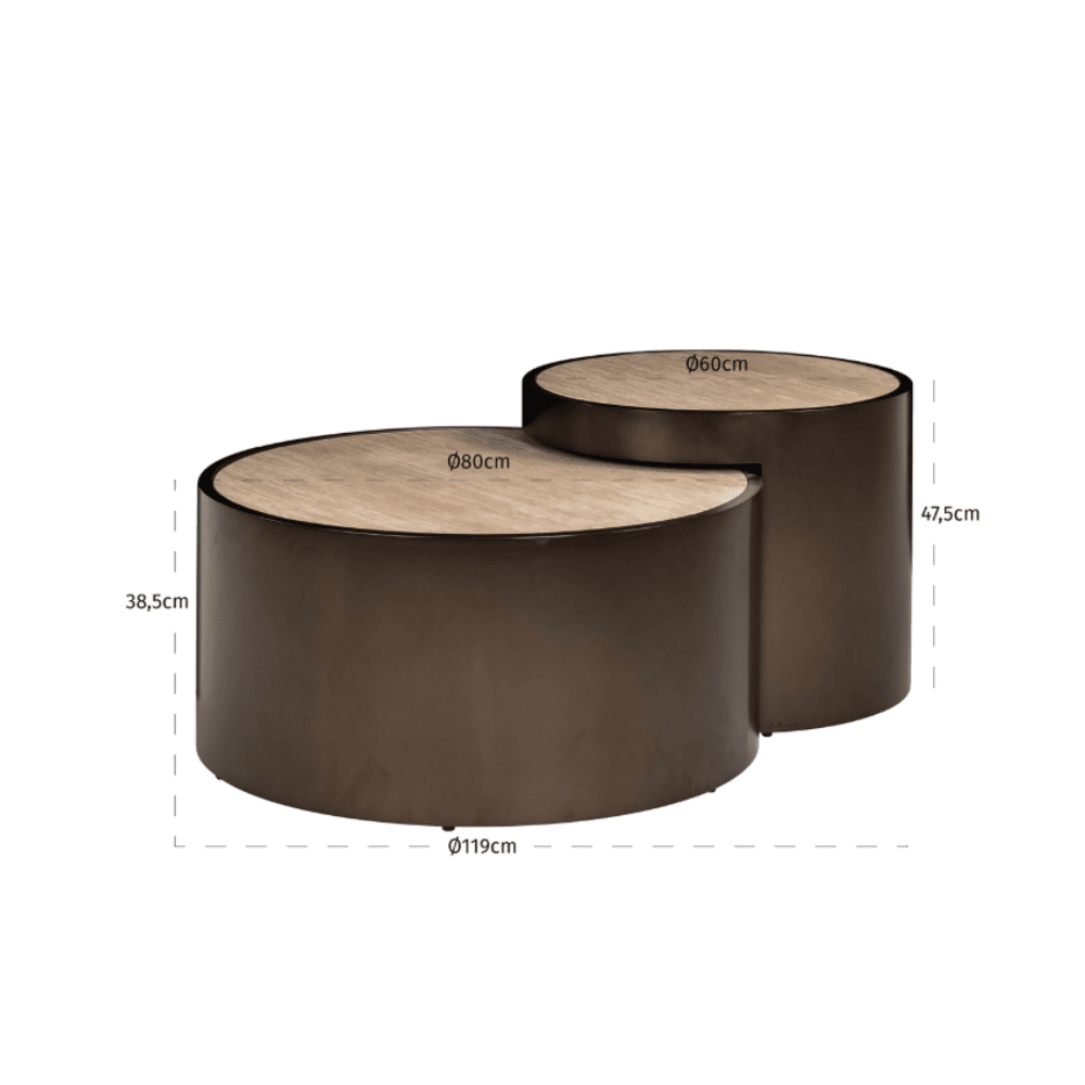 Misella Bronze Nested Coffee Tables with Faux Travertine Top Furniture
