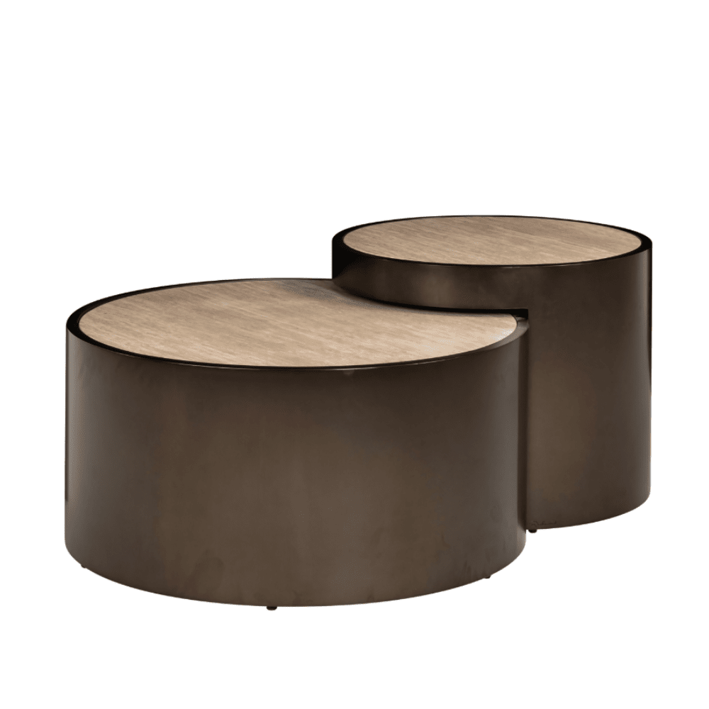 Misella Bronze Nested Coffee Tables with Faux Travertine Top Furniture
