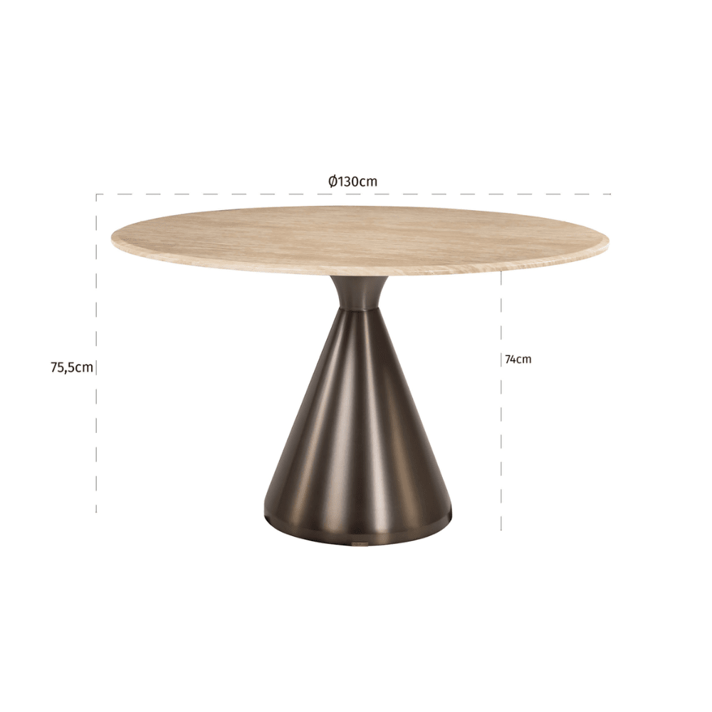 Miya Bronze Round Dining Table with Faux Beige Marble Top Furniture