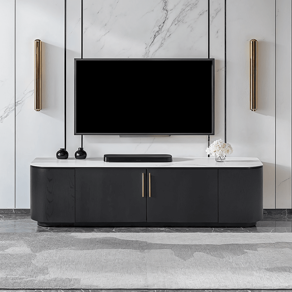 Monroe Black Media unit with Marble Top Furniture