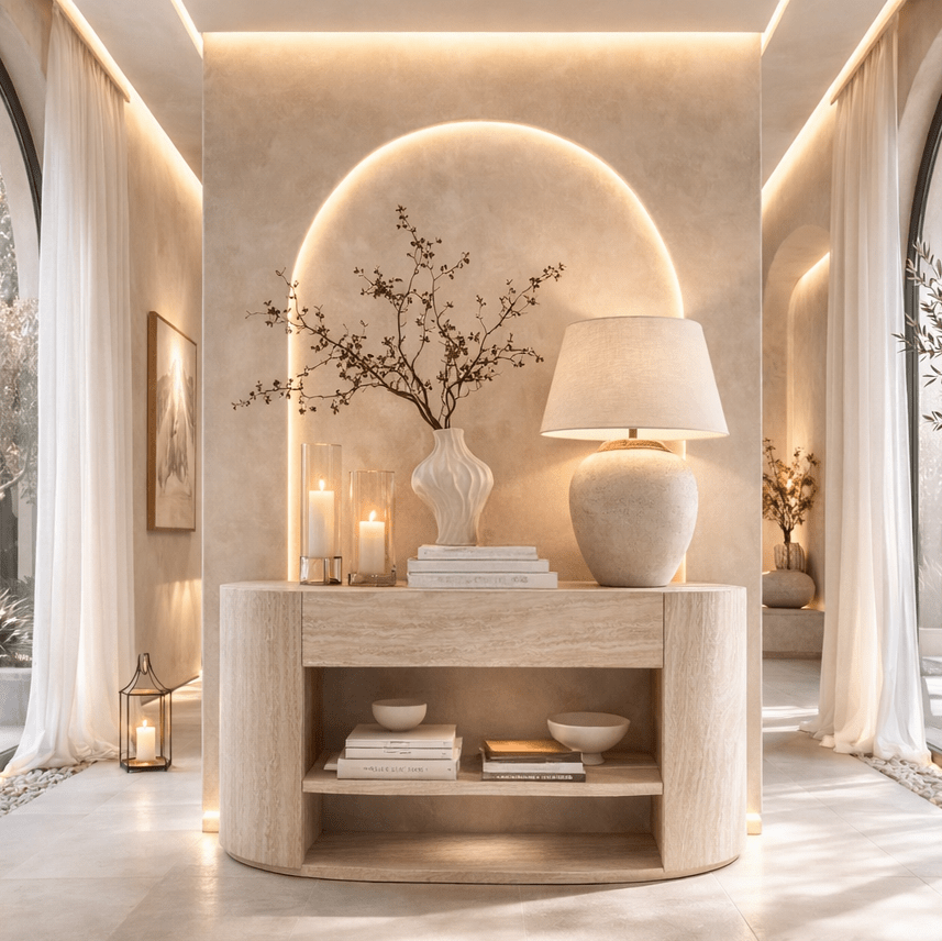 Moxin Travertine Effect 1 Drawer Console Table Furniture