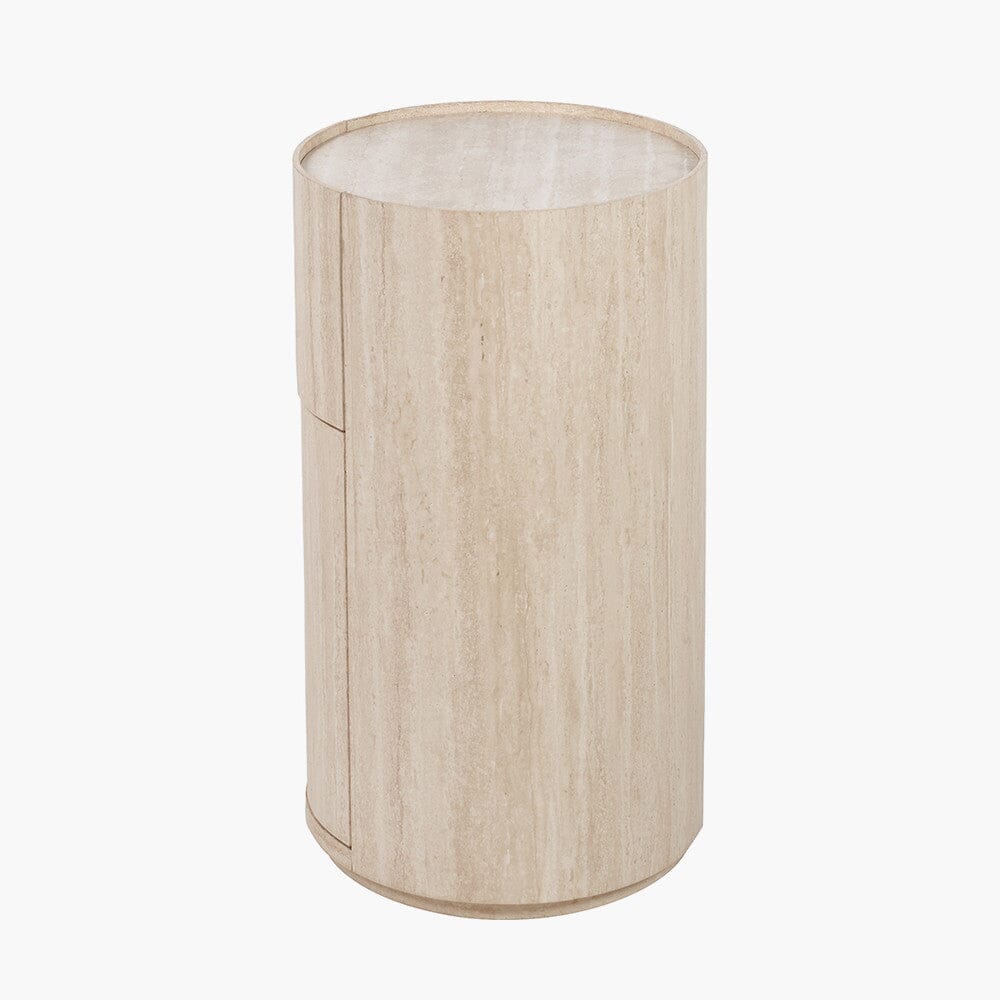 Moxin Travertine Effect Round Bedside Table Furniture