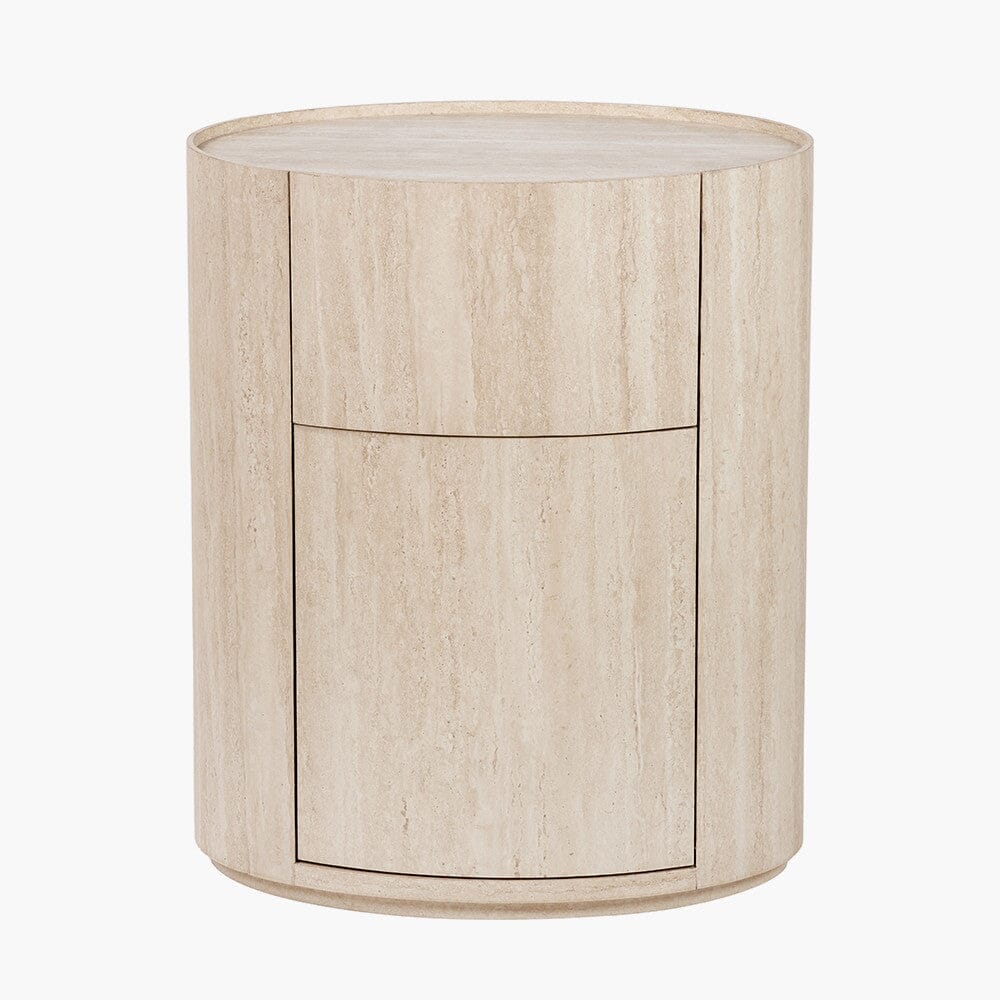 Moxin Travertine Effect Round Bedside Table Furniture