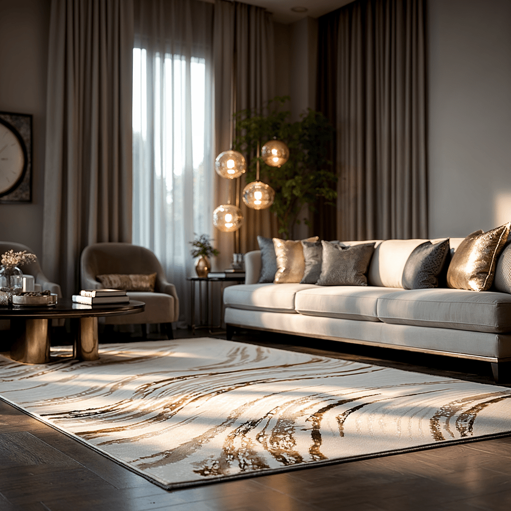 Nadira Brown & Cream Wave Pattern Rug