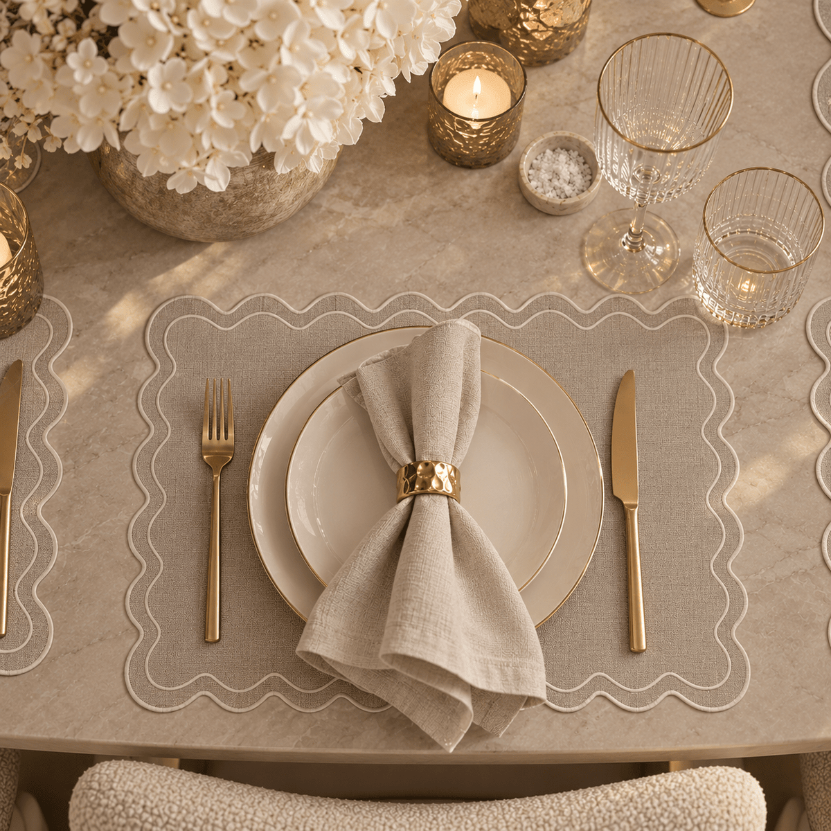 Naomi Greige Linen Look Squiggle Edge Placemat Accessories