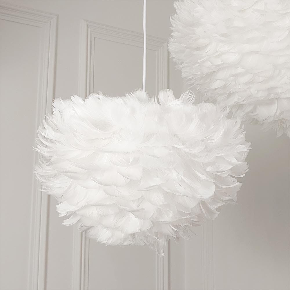 Natasha Medium White Feather Pendant Ceiling Light Lighting