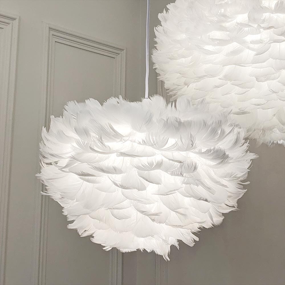 Natasha Medium White Feather Pendant Ceiling Light Lighting