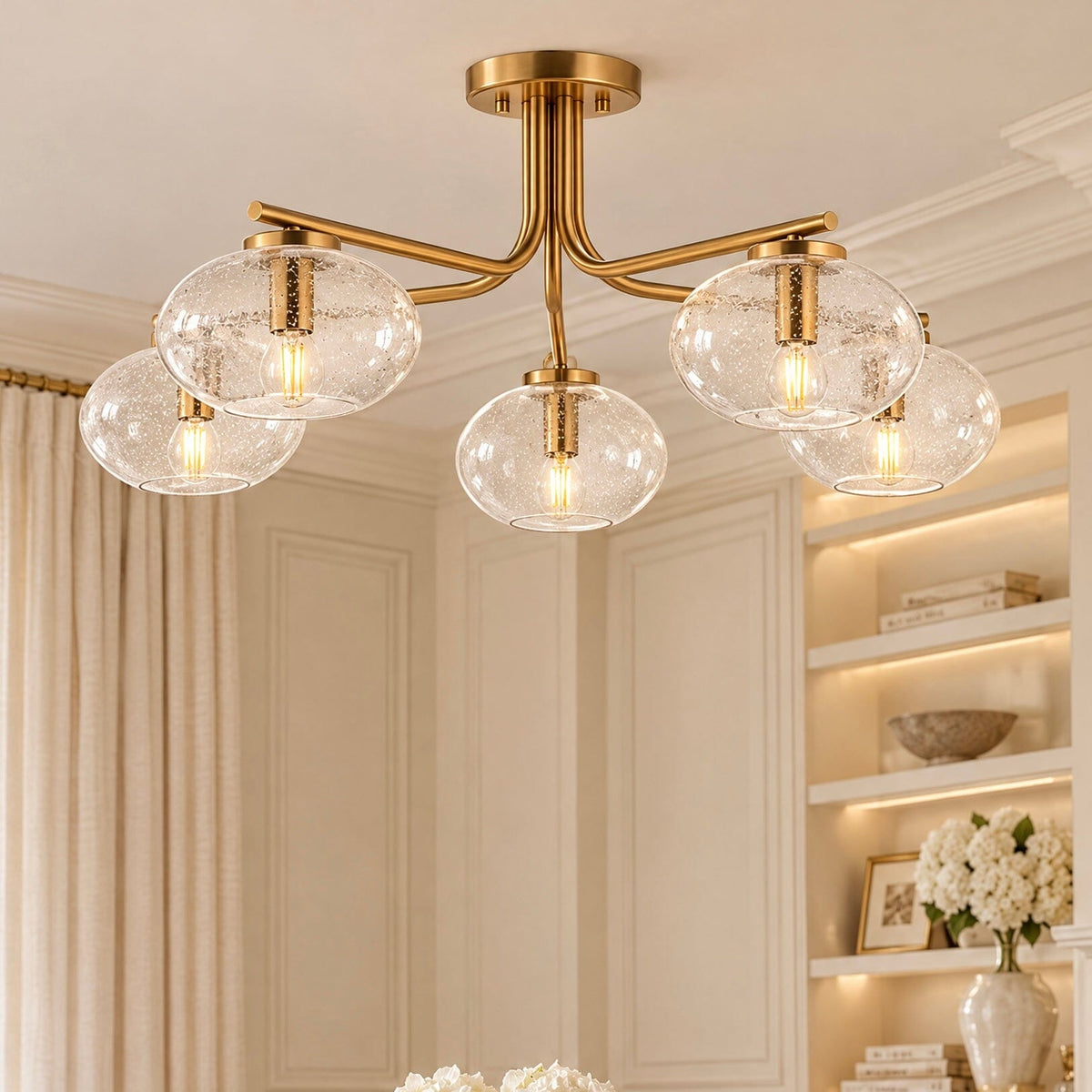 Nayeli Gold & Glass Semi Flush Ceiling Light Lighting
