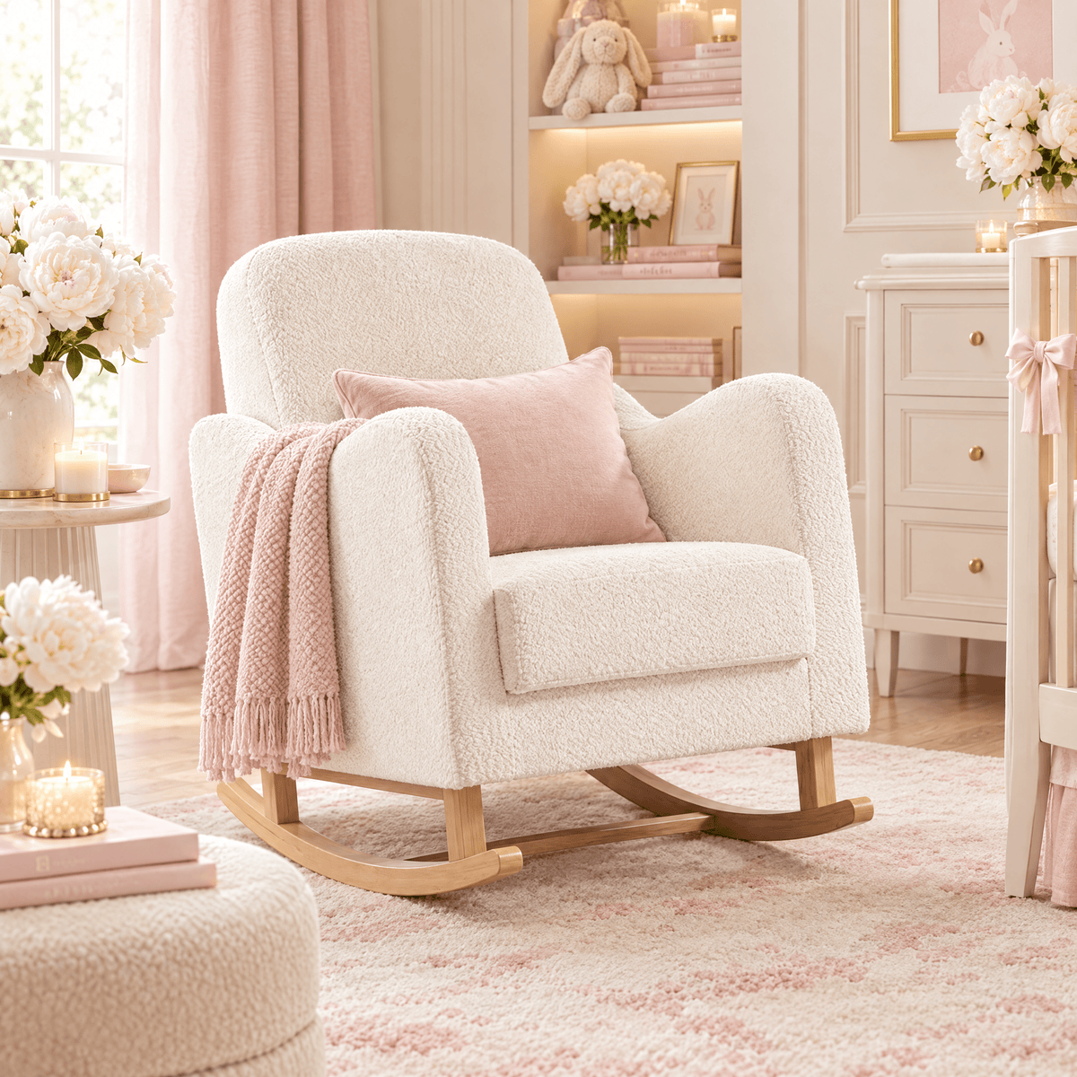 Noemi Snow Boucle Rocking Nursing Chair Nursery
