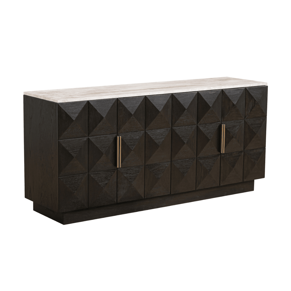 Norah Deep Brown 4 Door Sideboard with Travertine Top Furniture