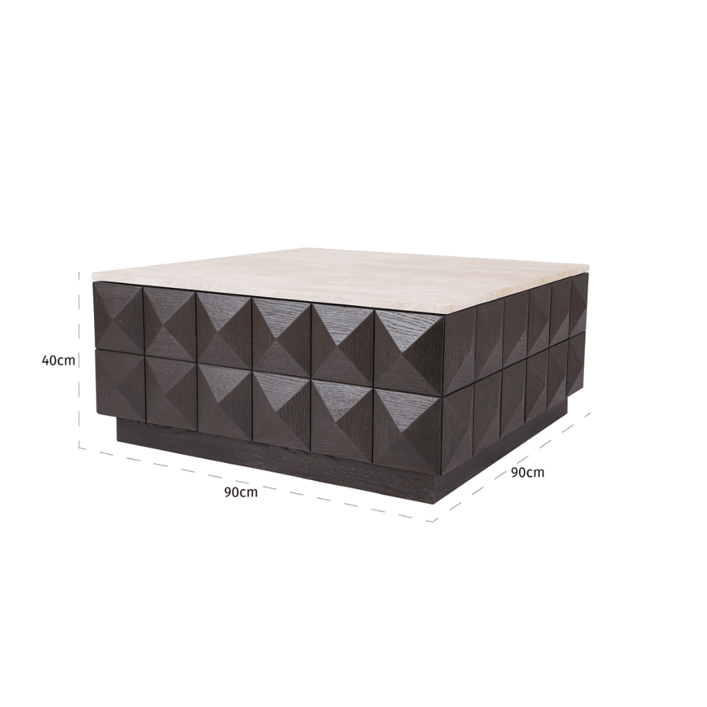 Norah Deep Brown Square Coffee Table with Travertine Top Furniture