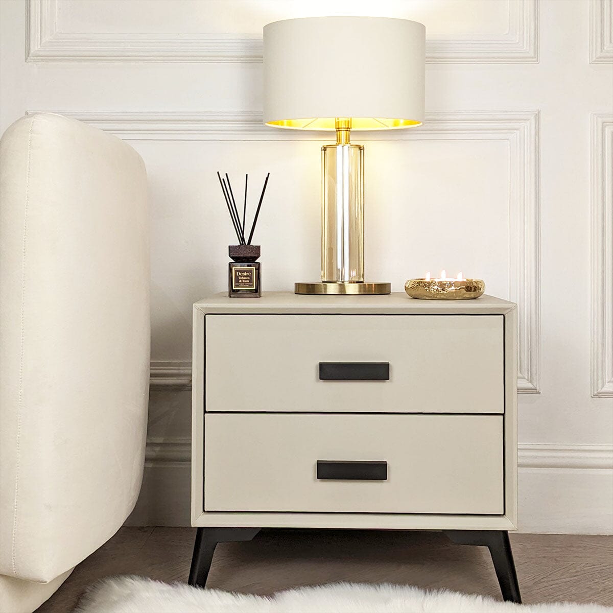 Nova Cream & Black 2 Drawer Bedside Table Furniture
