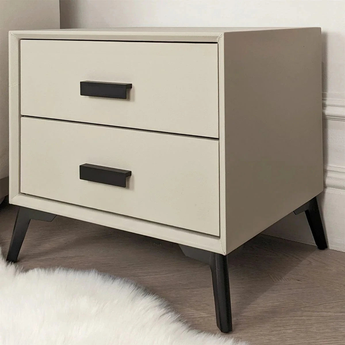 Nova Stone & Black 2 Drawer Bedside Table Furniture