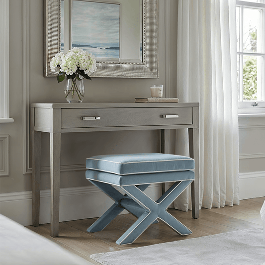 Oceanne Light Blue Stool with Cream Piping Detail Furniture