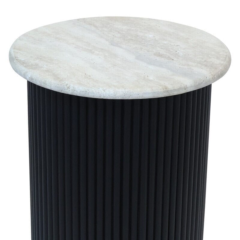 Odelia Black Ribbed Side Table with Marble Top Furniture
