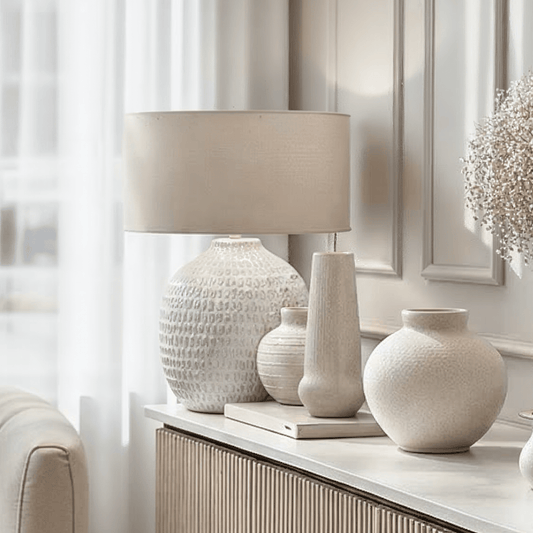 Ola Natural Ceramic Linear Patterned Table Lamp Lighting