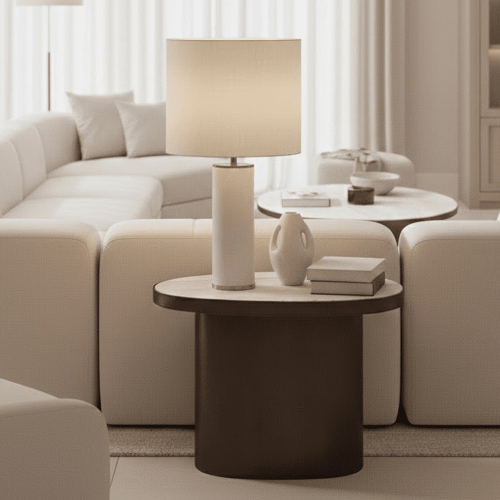 Ondine Bronze Oval Side Table with Marble Top Furniture