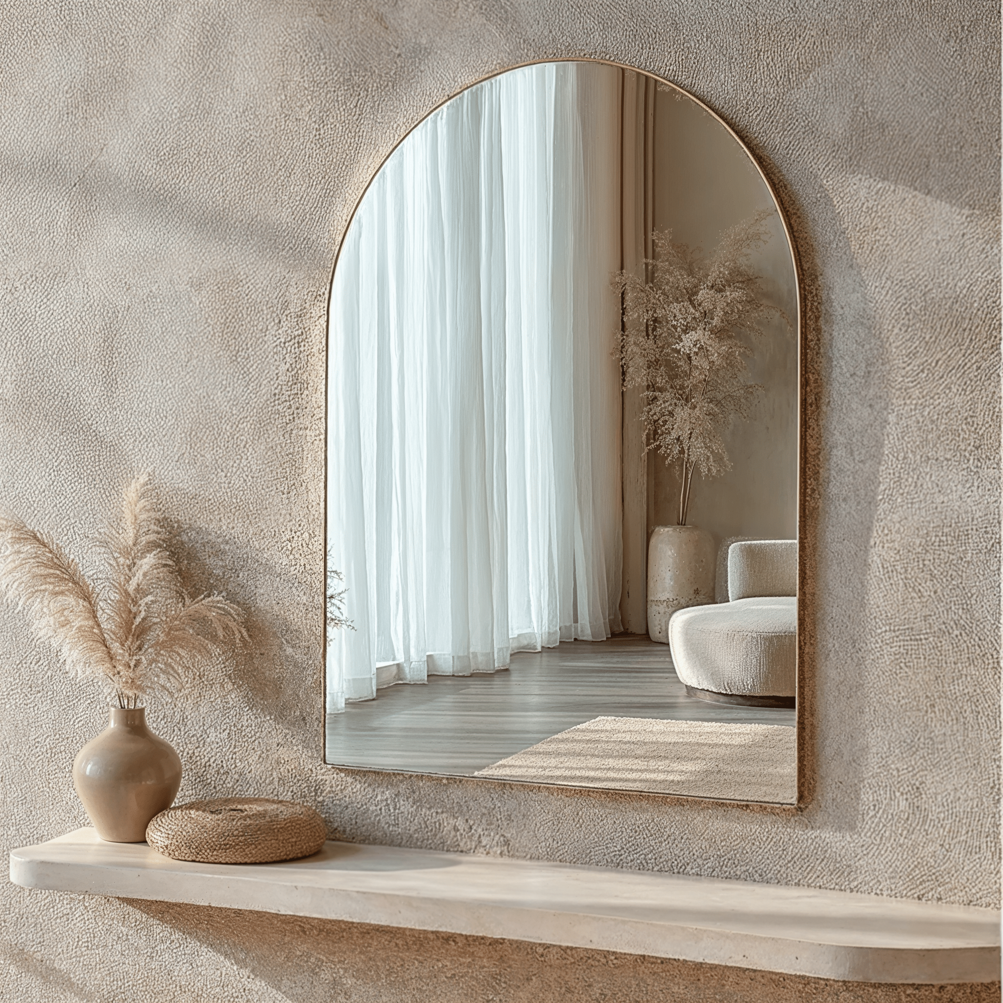 Orleans Brushed Gold Metal Arched Wall Mirror Accessories