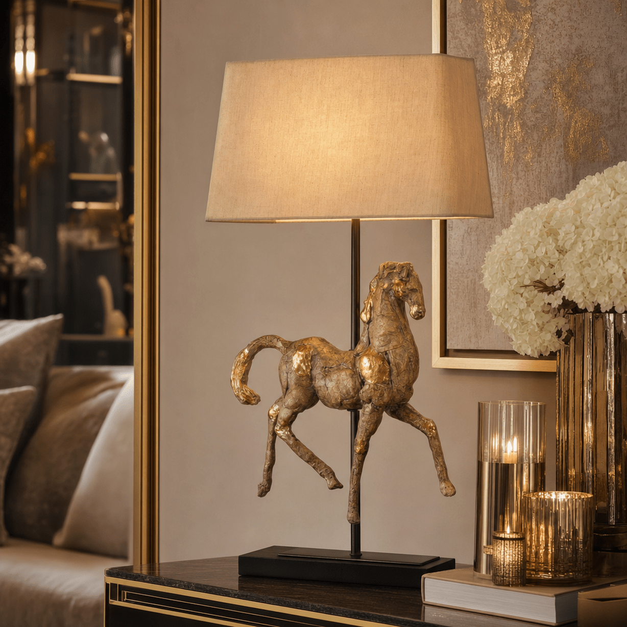 Orphenus Antique Brass Horse Table Lamp Lighting