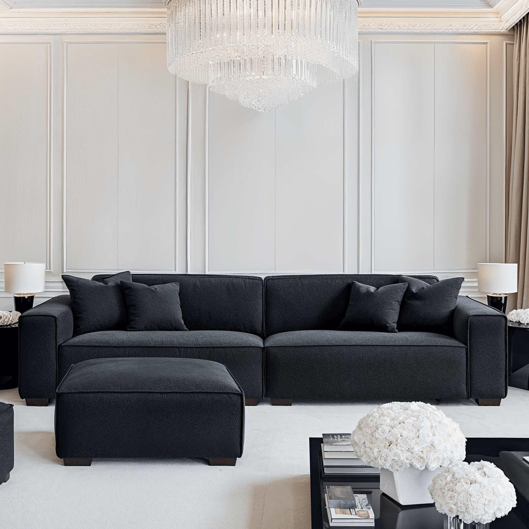Ottilie Midnight Boucle 4 Seater Sofa with Footstool