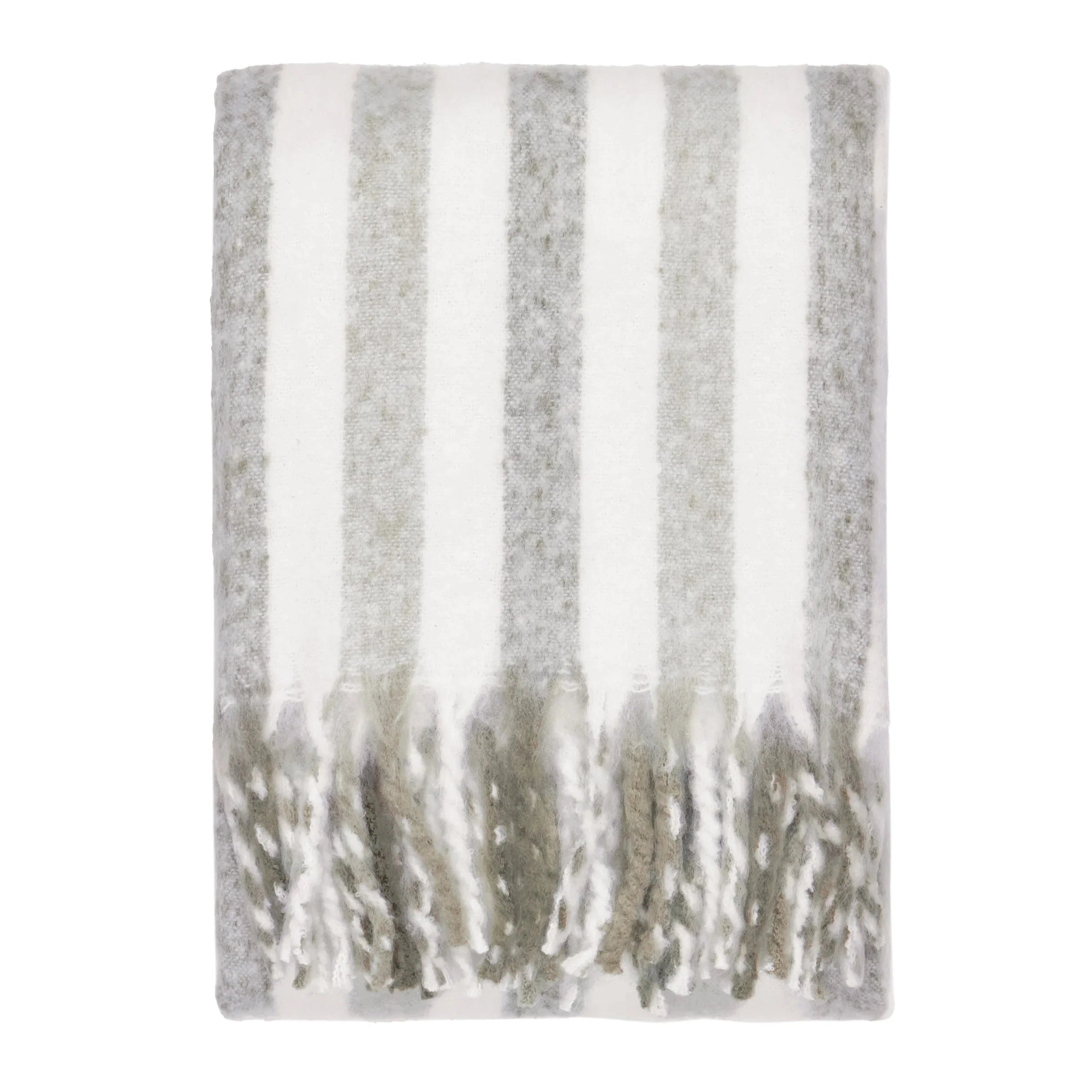 Ottilie Grey & White Striped Tasseled Throw Textiles