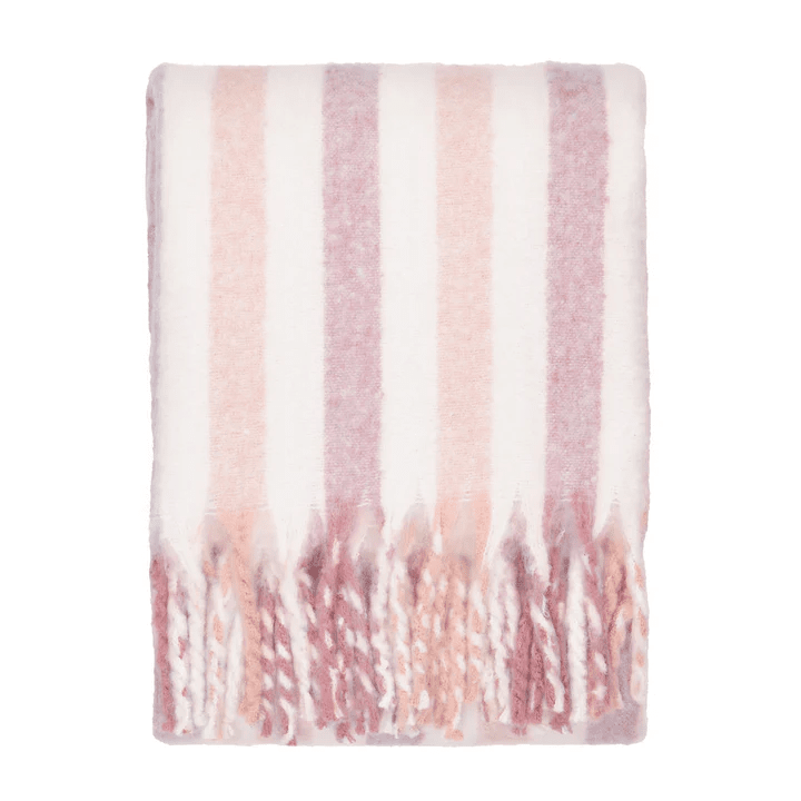 Ottilie Pink & White Striped Tasseled Throw Textiles