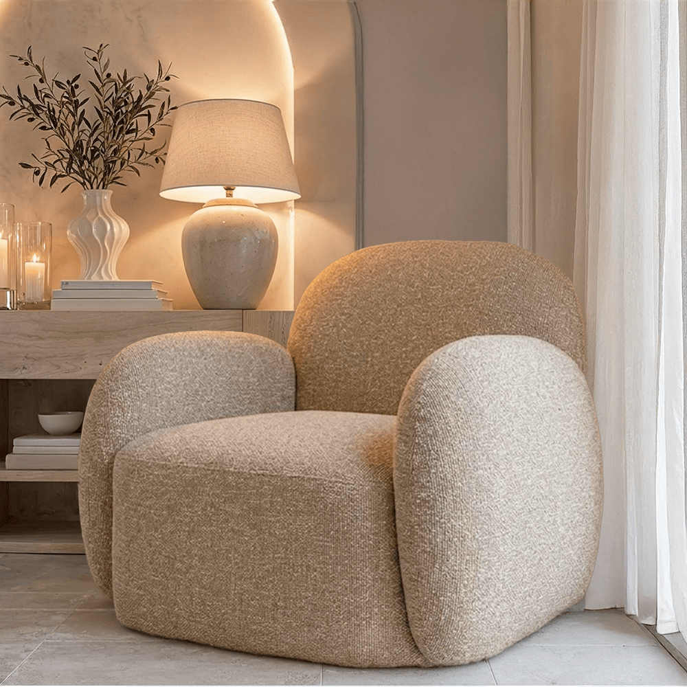Pax Beige Woven Curved Accent Chair Furniture