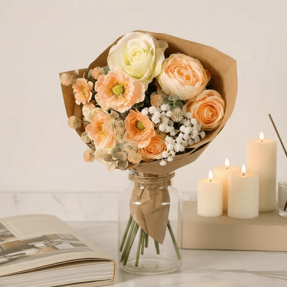 Peach & Cream Faux Floral Bouquet Accessories