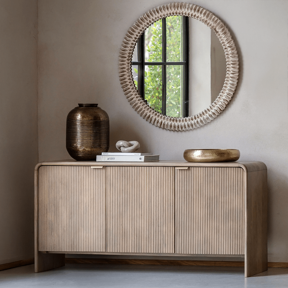 Penelope Luxury Ribbed Wooden 3 Door Sideboard Furniture