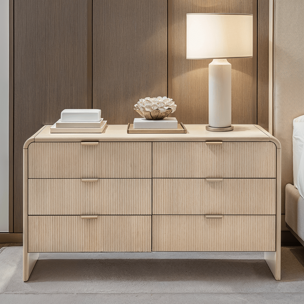 Penelope Luxury Ribbed Wooden 6 Drawer Chest Furniture