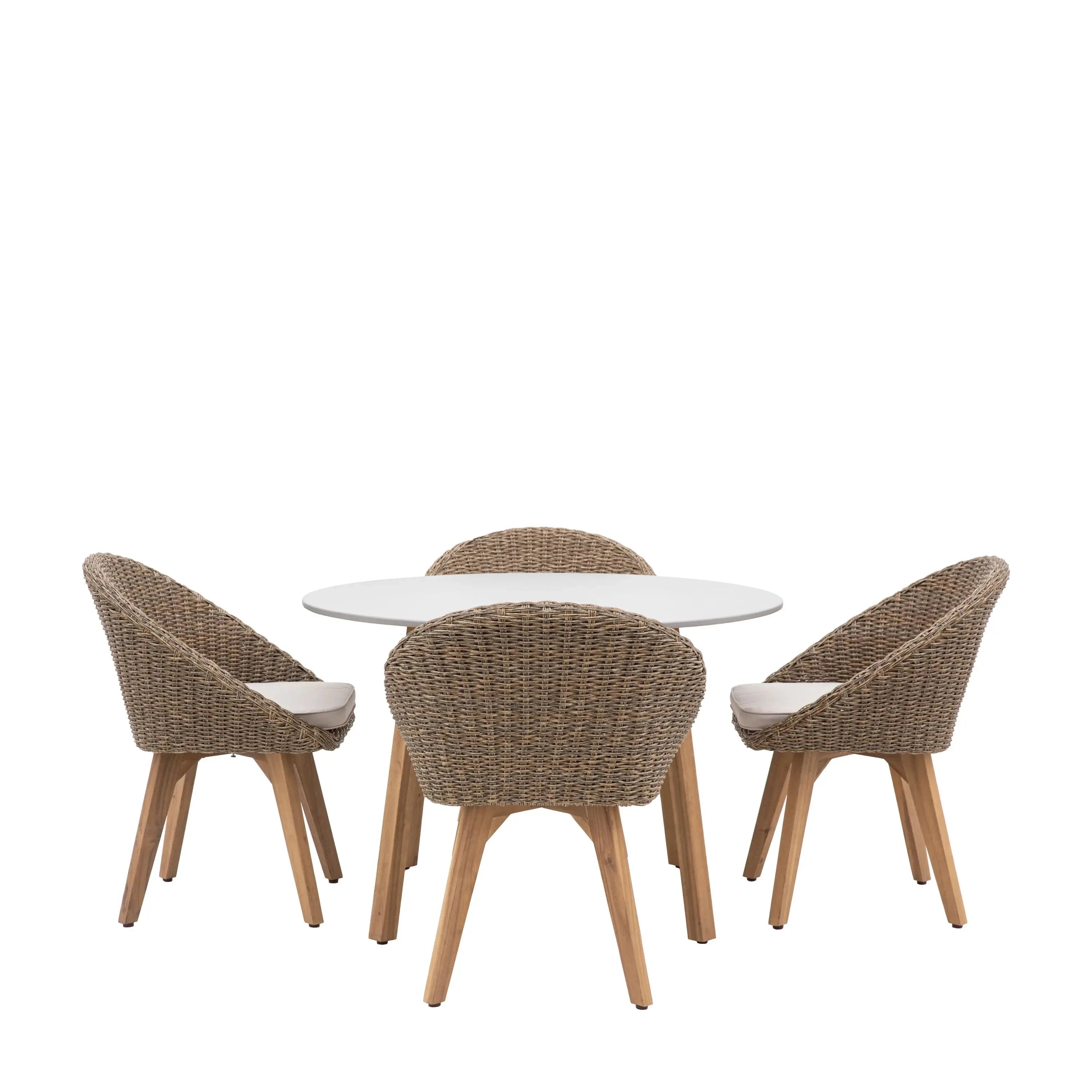Petra Outdoor Natural 4 Seater Round Dining Set Outdoor