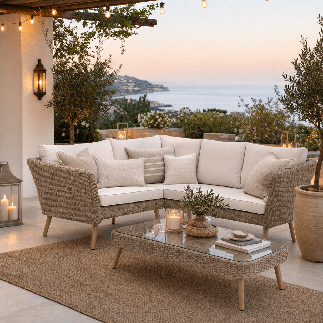 Petra Outdoor Natural Corner Lounge Set with Coffee Table Outdoor