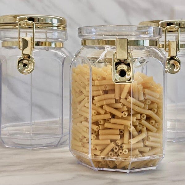 Pharaoh Large Gold Finish Octagonal Clear Acrylic Jar - Set of 3