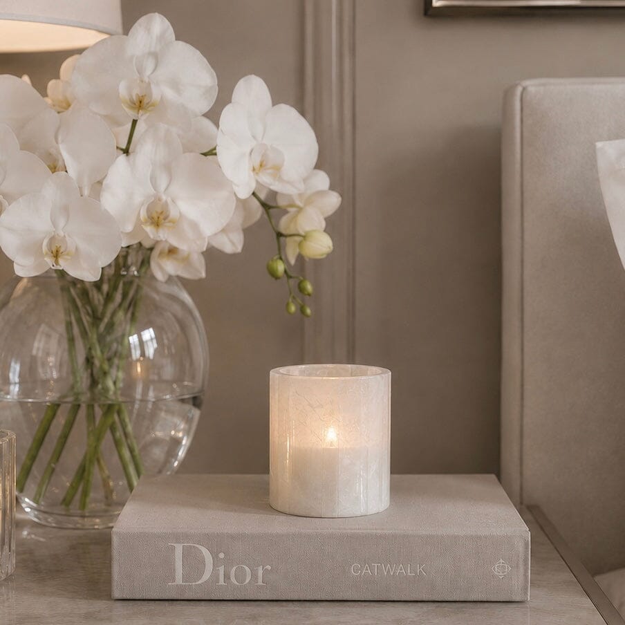 Phoebe Cream & Beige Stripe Glass Tealight Holder Accessories