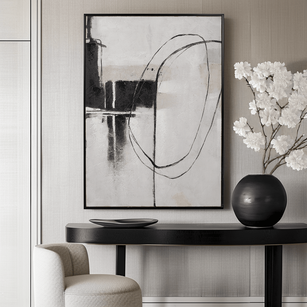 Phoebe Monochrome Abstract Canvas Wall Art with Black Frame Accessories