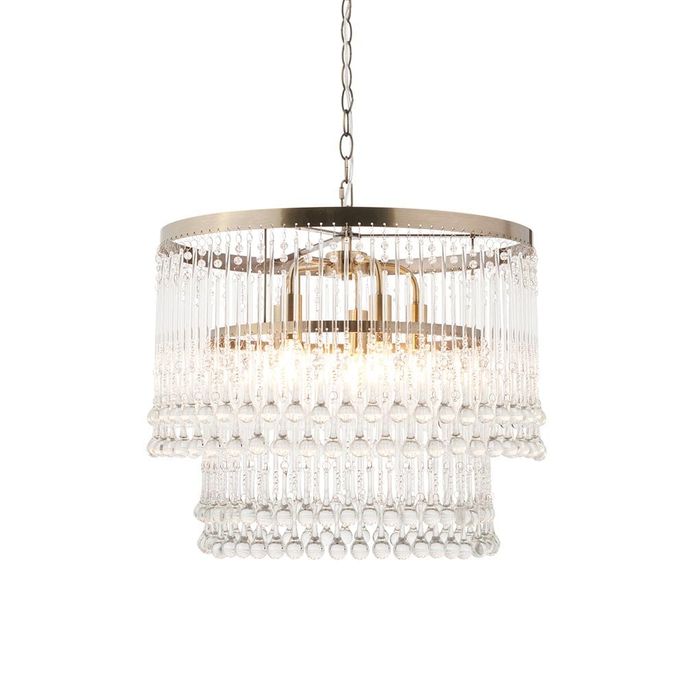 Pippa Large Antique Brass & Clear Glass Droplet Pendant Ceiling Light Lighting