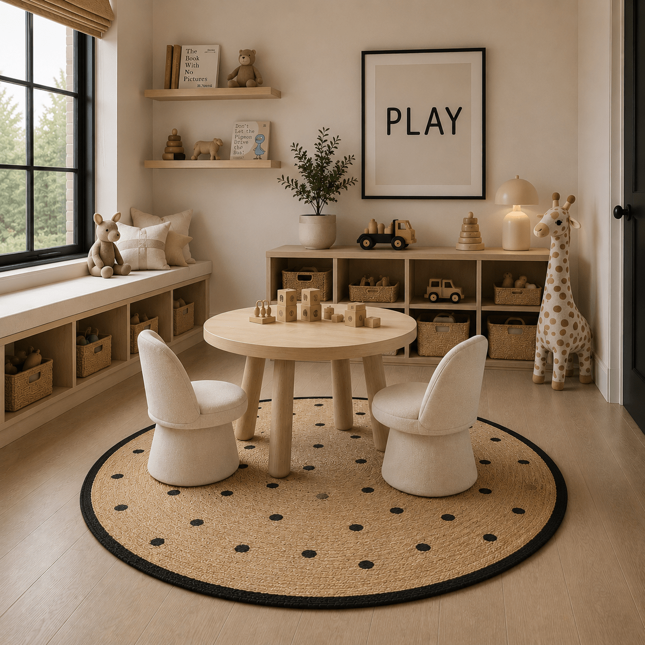 Polly Black & Jute Polka Dot Round Rug Textiles