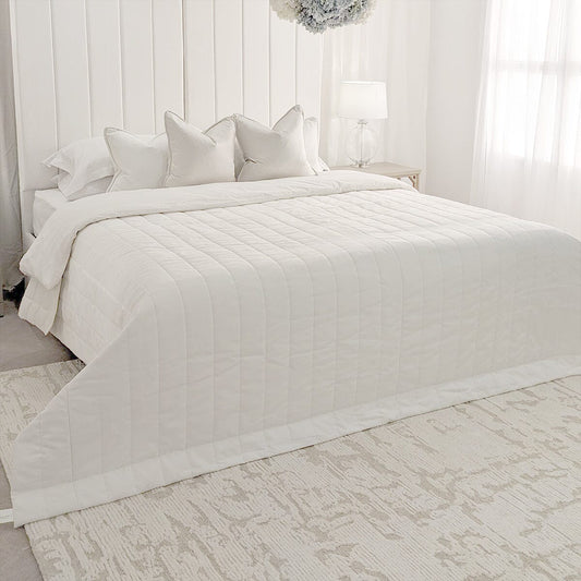 Porcelain White Velvet Luxury Channelled Bedspread Textiles
