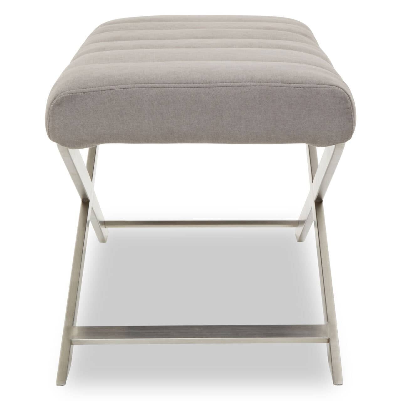 Portina Silver & Grey Velvet Channelled Bench Furniture
