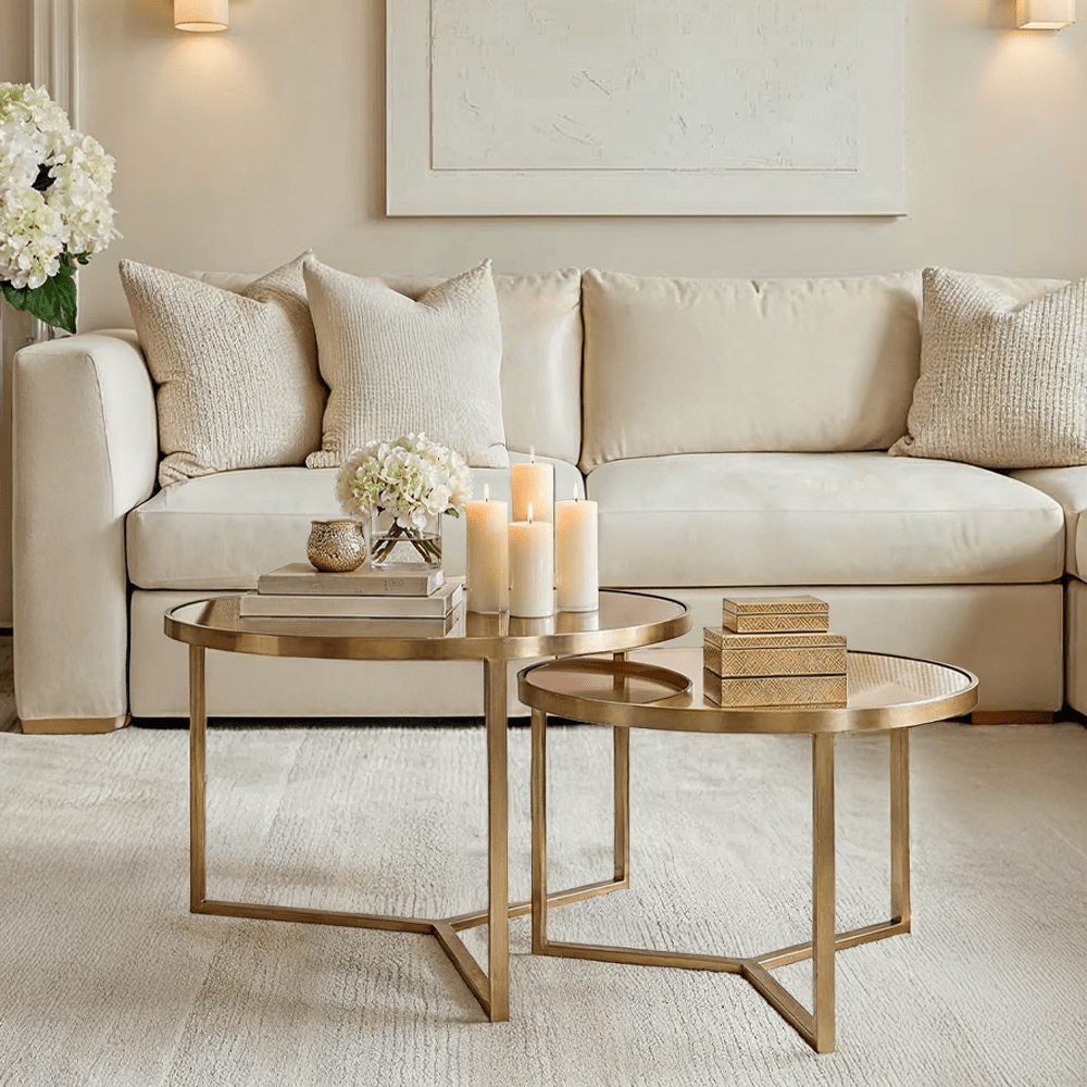 Praiano Light Gold & Glass Round Coffee Tables - Set of 2 Furniture