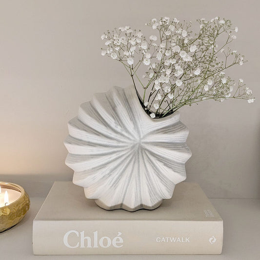 Renew White Textured Shell Decorative Vase Accessories