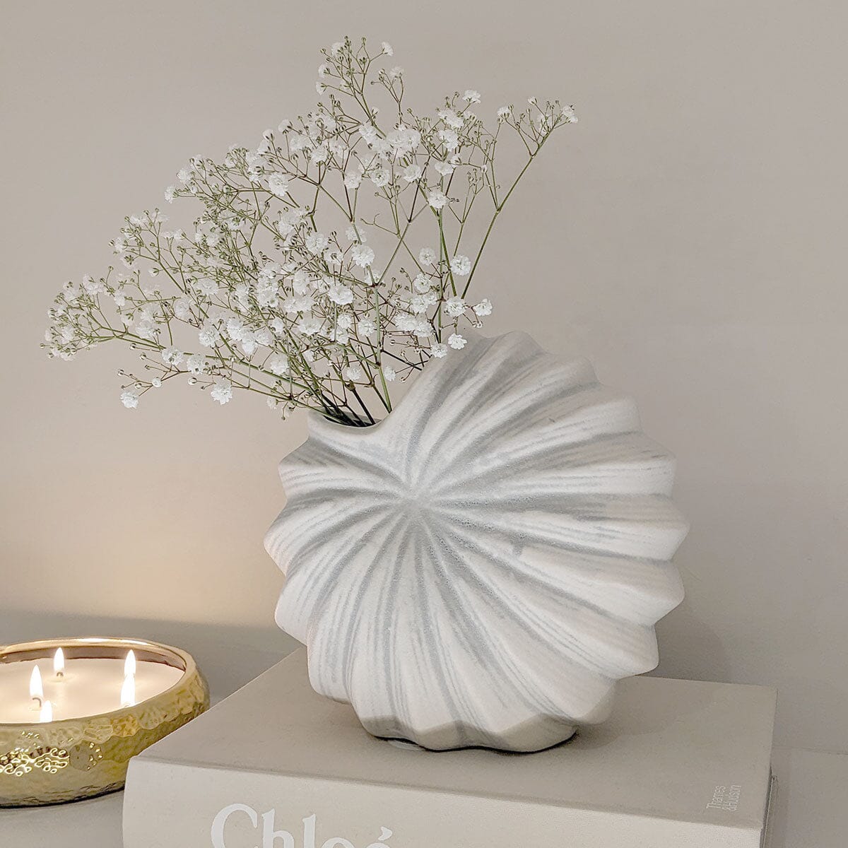 Renew White Textured Shell Decorative Vase Accessories