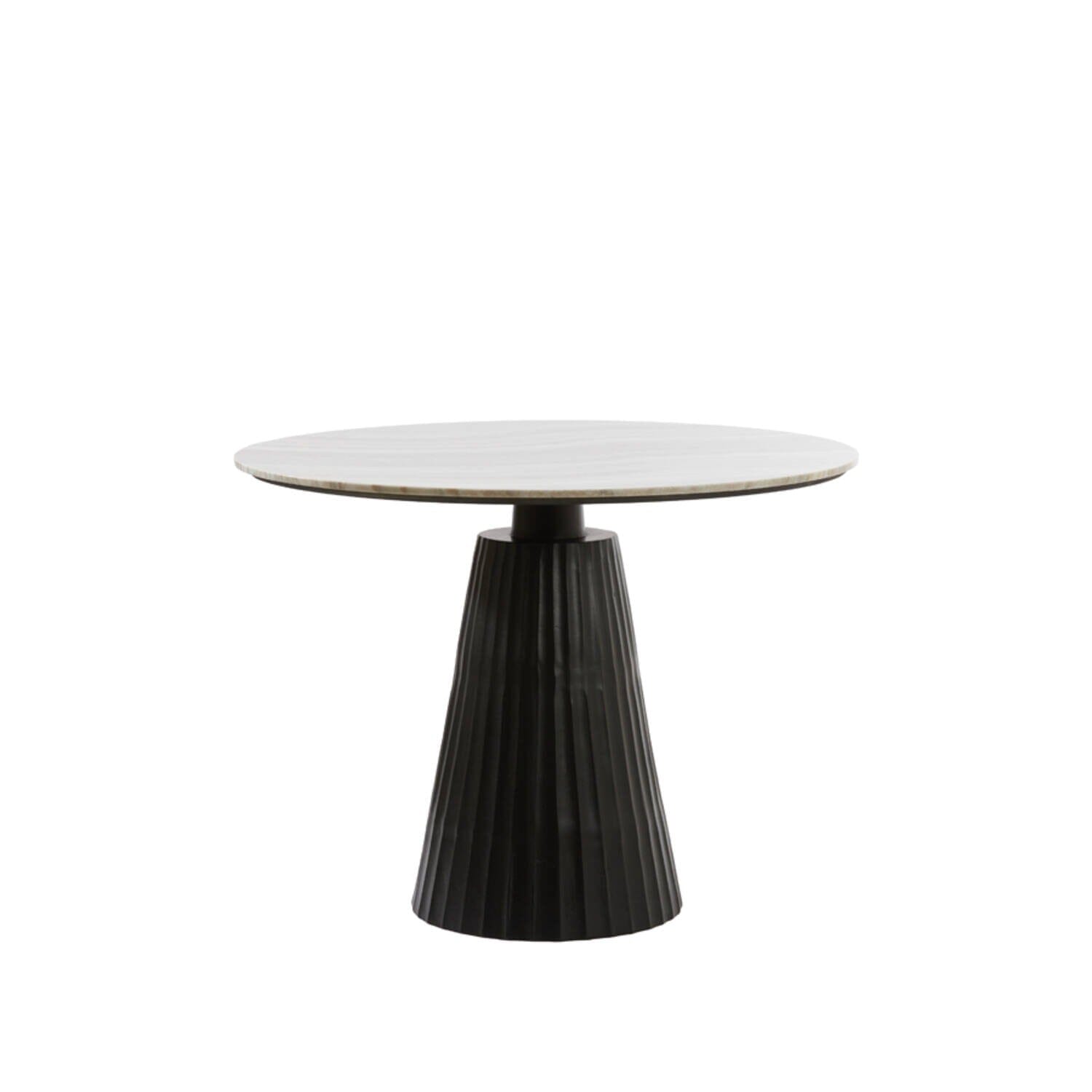 Rezina Matt Black Ribbed Round Dining Table with Taupe Marble Top Furniture